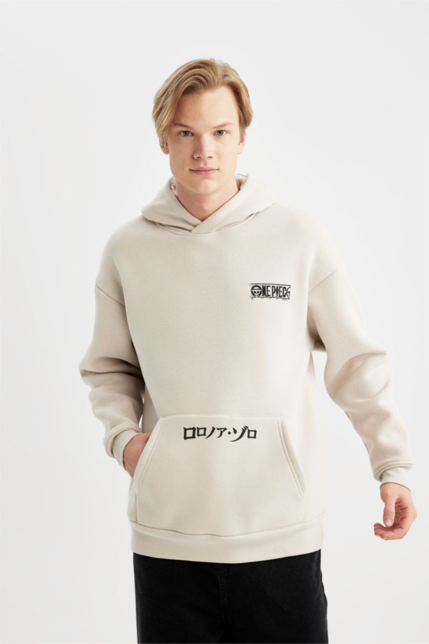 رجال اللون الحجري سويت شيرت اوفر سايز بجيب من ون بيس