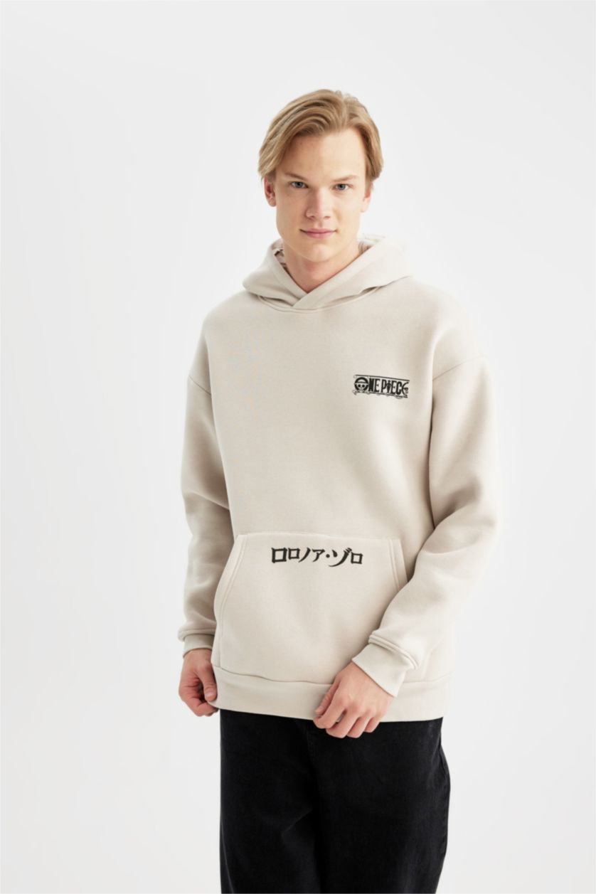 رجال اللون الحجري سويت شيرت اوفر سايز بجيب من ون بيس