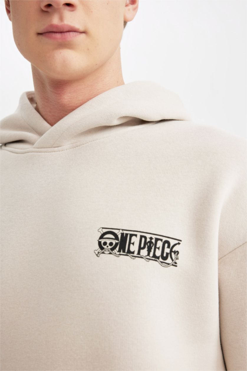 رجال اللون الحجري سويت شيرت اوفر سايز بجيب من ون بيس