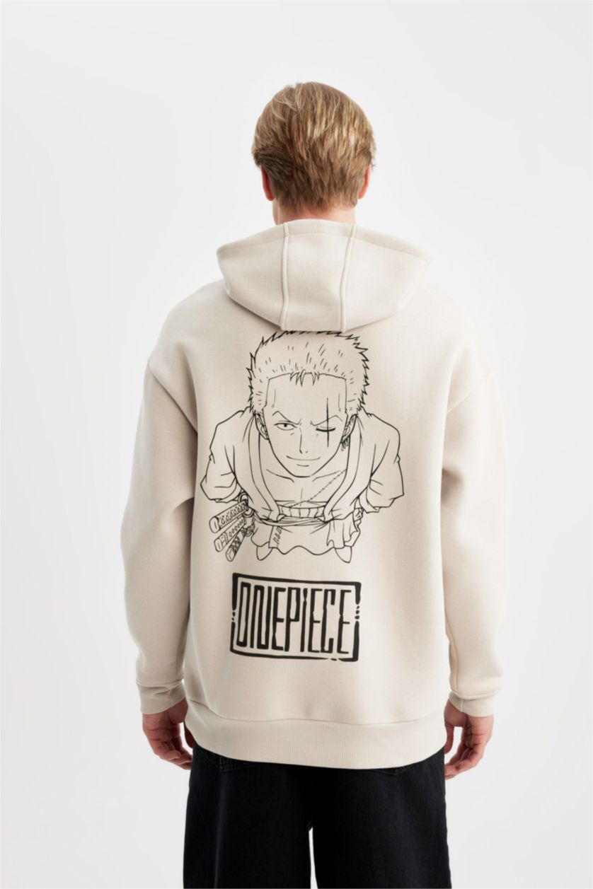 رجال اللون الحجري سويت شيرت اوفر سايز بجيب من ون بيس