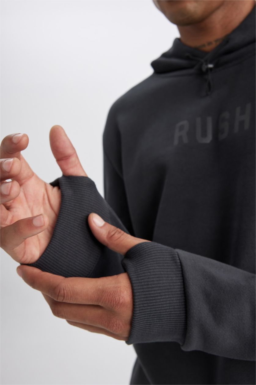 MAN Anthracite DeFactoFit Standard Fit Hooded Printed Thick Sweatshirt