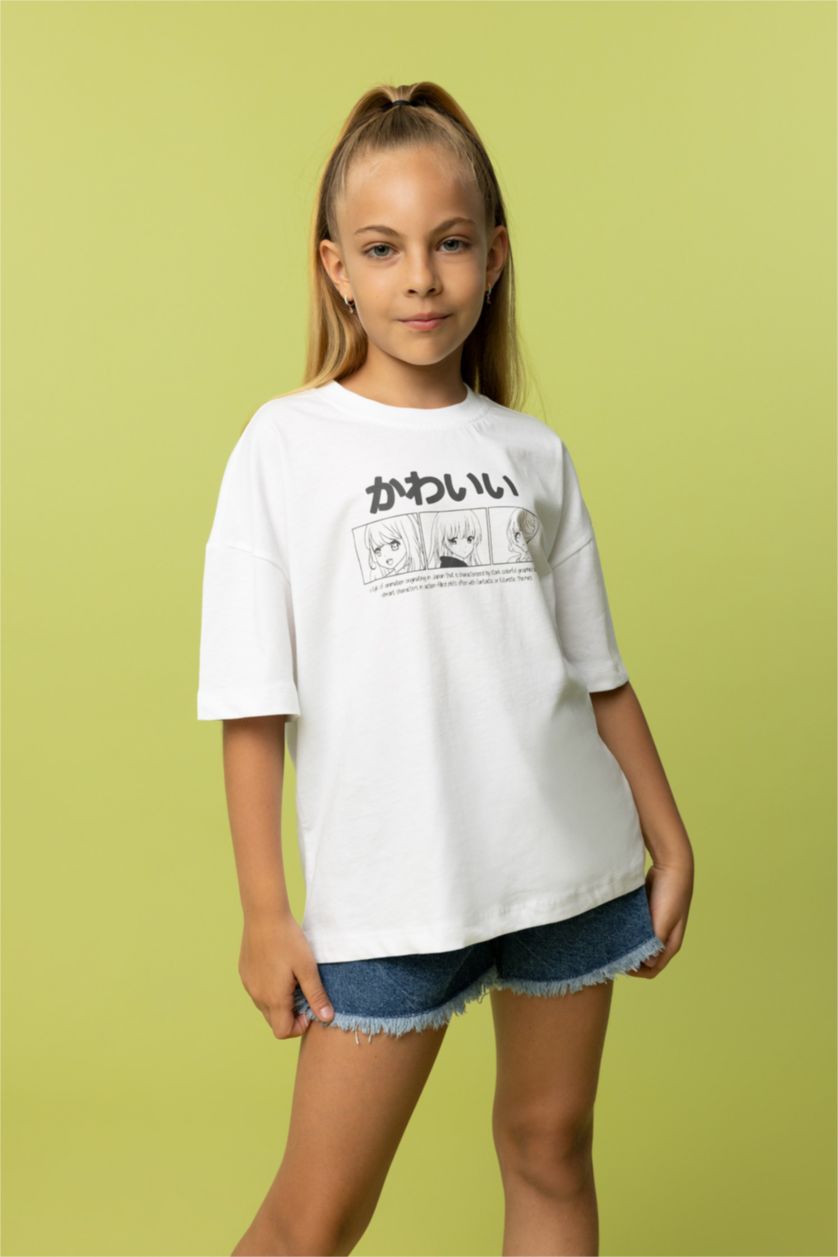 بنات أبيض تي شيرت بناتي اوفر سايز