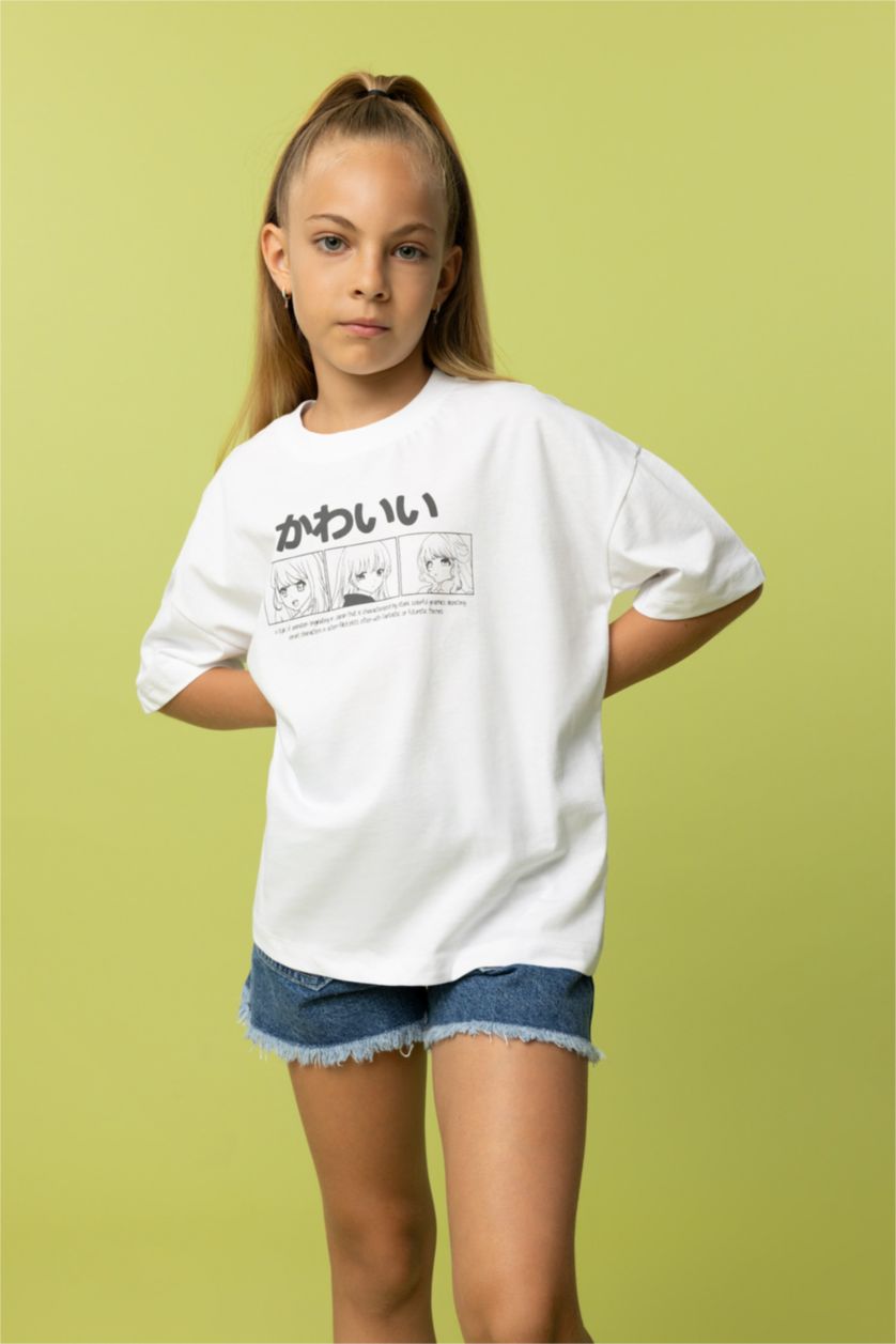 بنات أبيض تي شيرت بناتي اوفر سايز