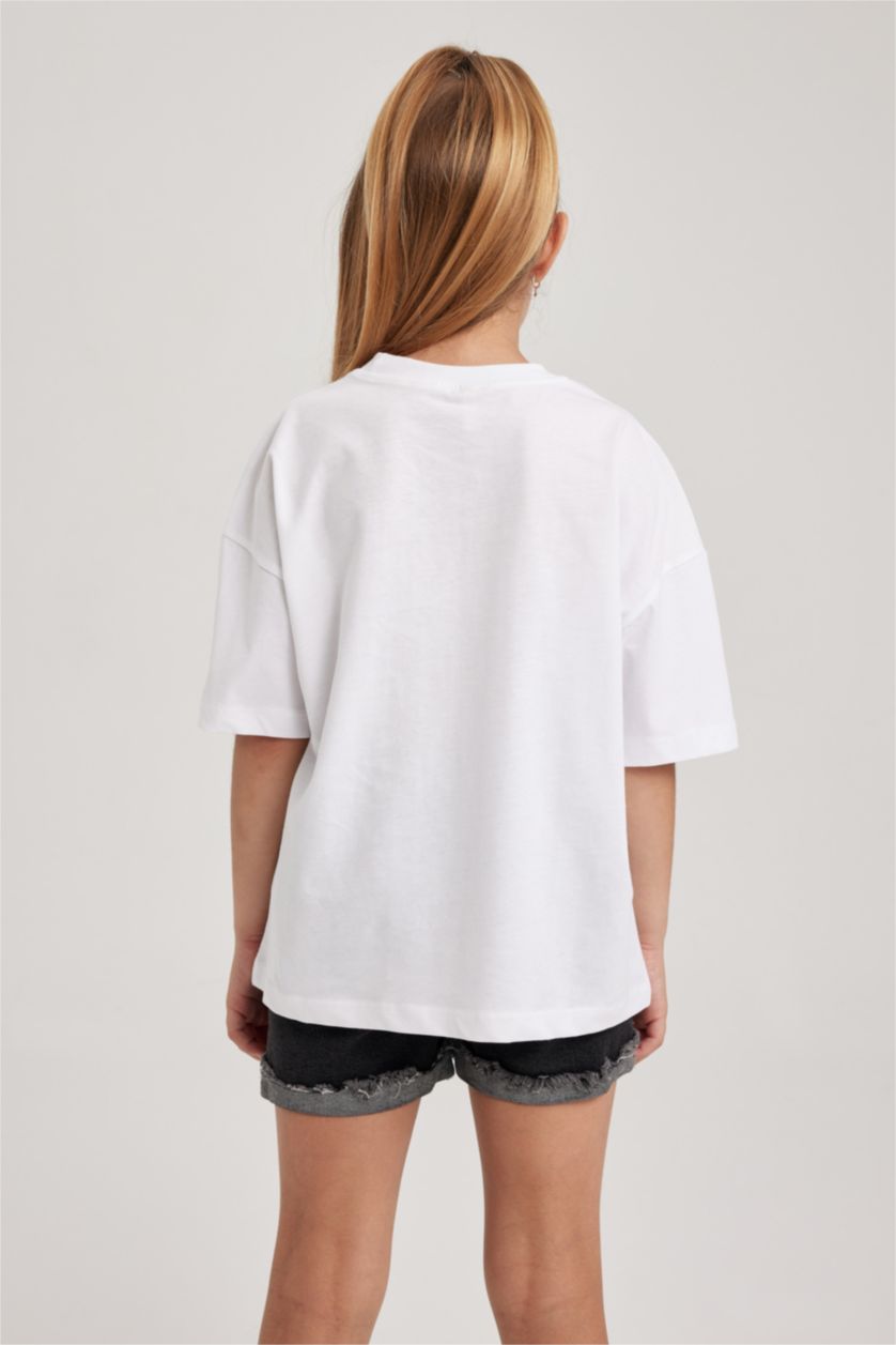 بنات أبيض تي شيرت بناتي اوفر سايز
