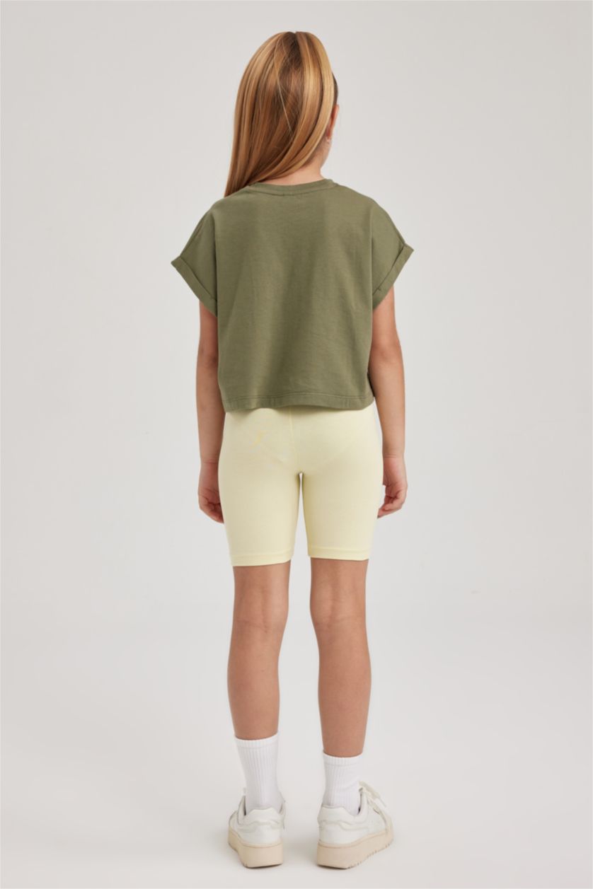 بنات كاكي فاتح طقم بناتي ستريج وتيشيرت - قطعتين