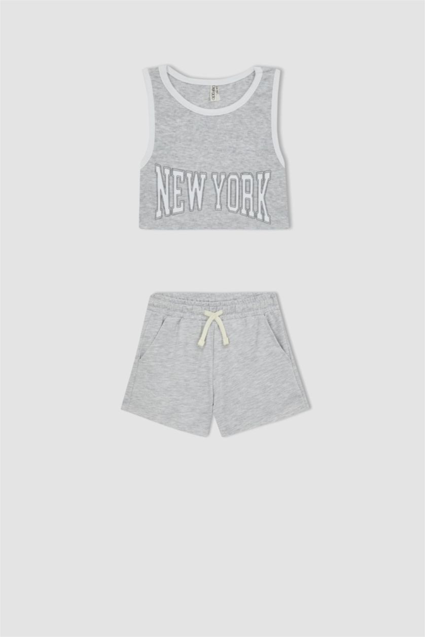 GIRLS & TEENS Grey Melange طقم قصة مريحة