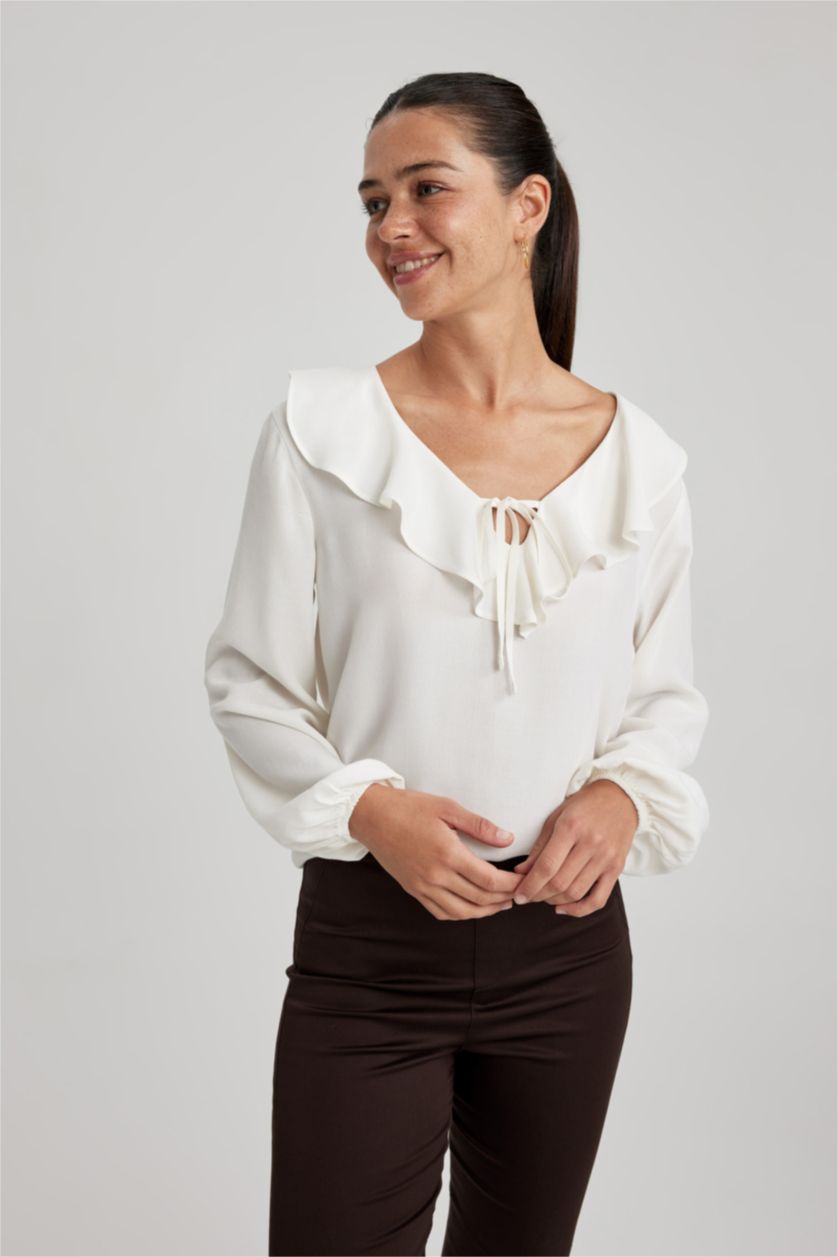 WOMAN Ecru Regular Fit Long Sleeve Blouse