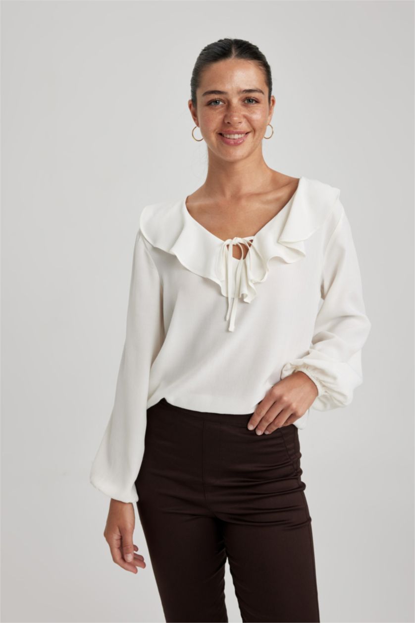 WOMAN Ecru Regular Fit Long Sleeve Blouse