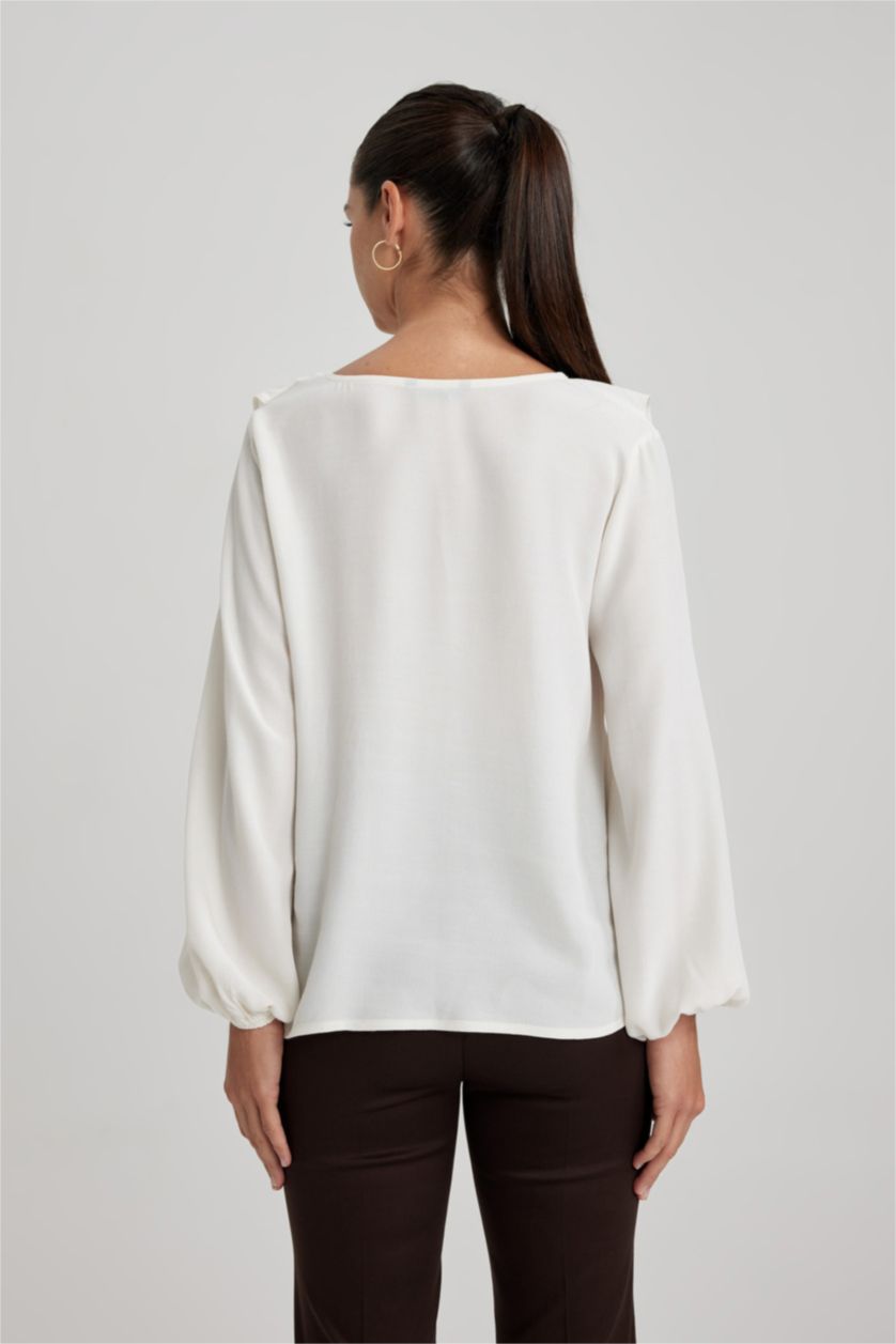 WOMAN Ecru Regular Fit Long Sleeve Blouse