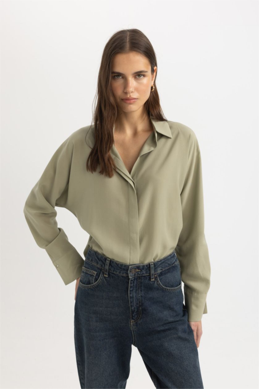 Kadın Yeşil Loose Fıt Tencel