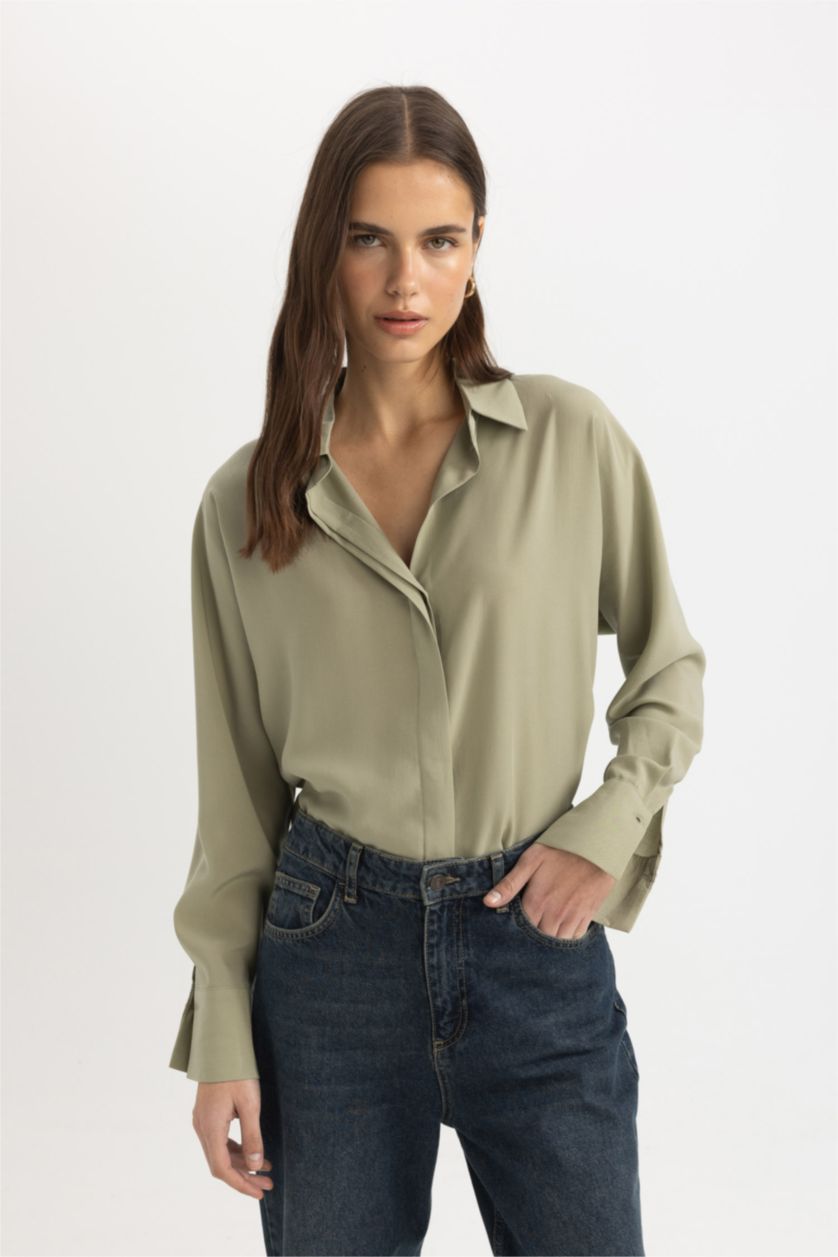 Kadın Yeşil Loose Fıt Tencel