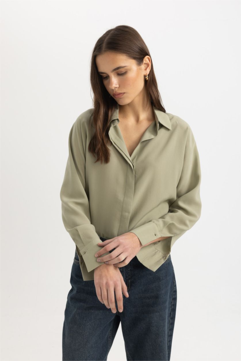 Kadın Yeşil Loose Fıt Tencel