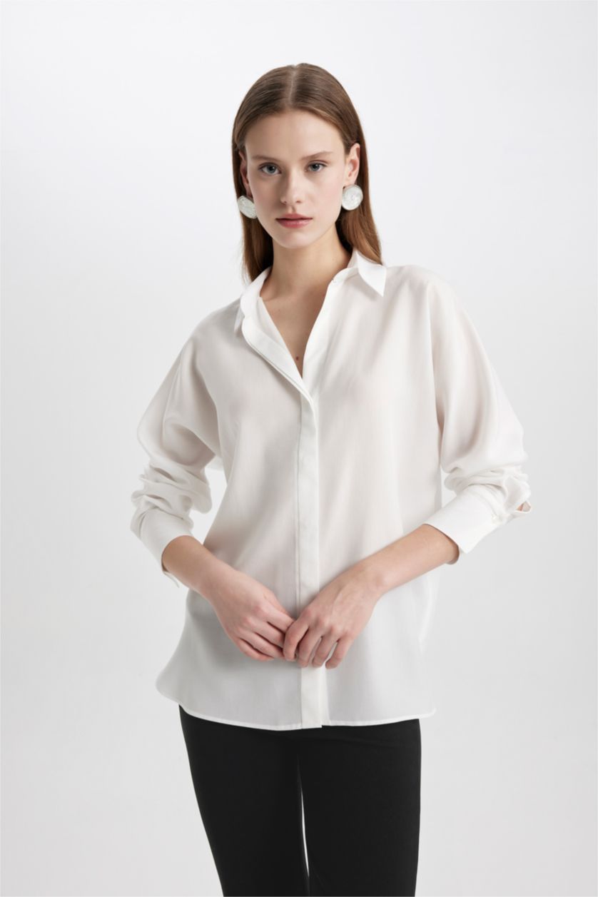 WOMAN White Loose Fit Sensual Long Sleeve Shirt