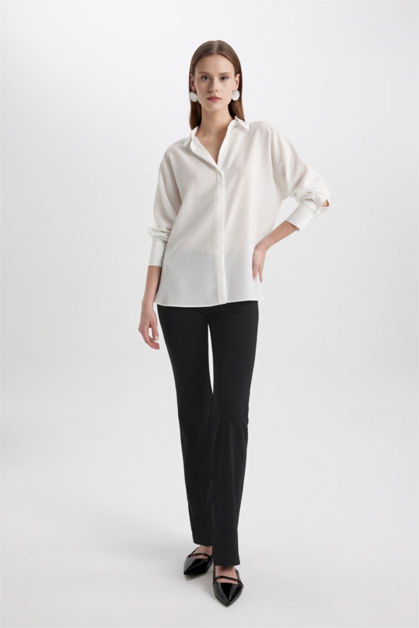 WOMAN White Loose Fit Sensual Long Sleeve Shirt
