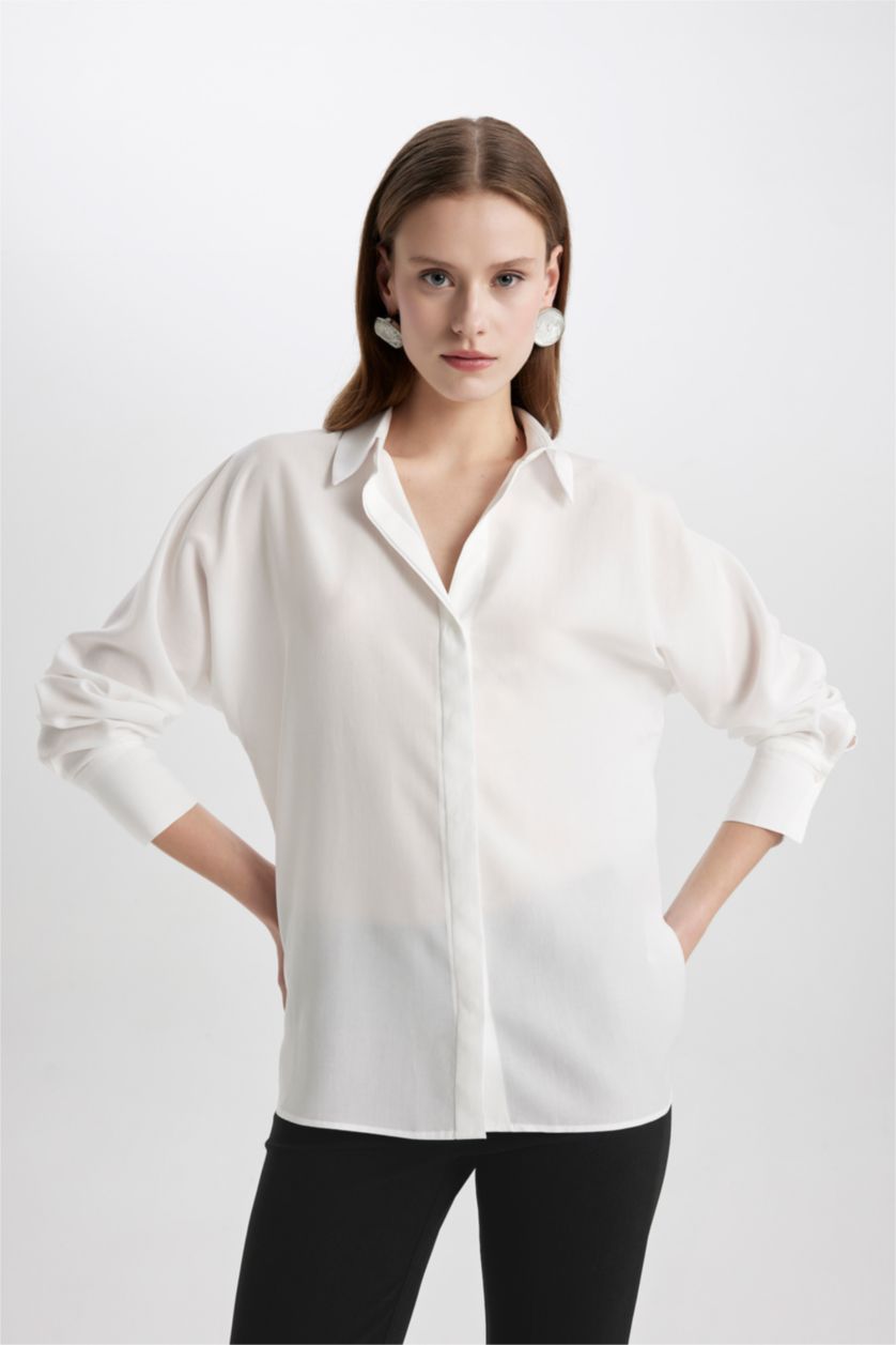 WOMAN White Loose Fit Sensual Long Sleeve Shirt
