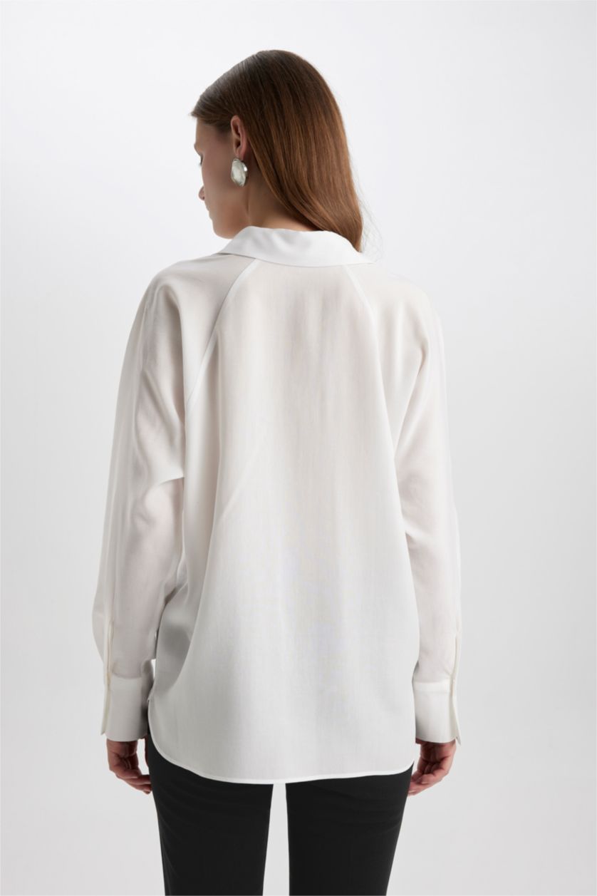 WOMAN White Loose Fit Sensual Long Sleeve Shirt