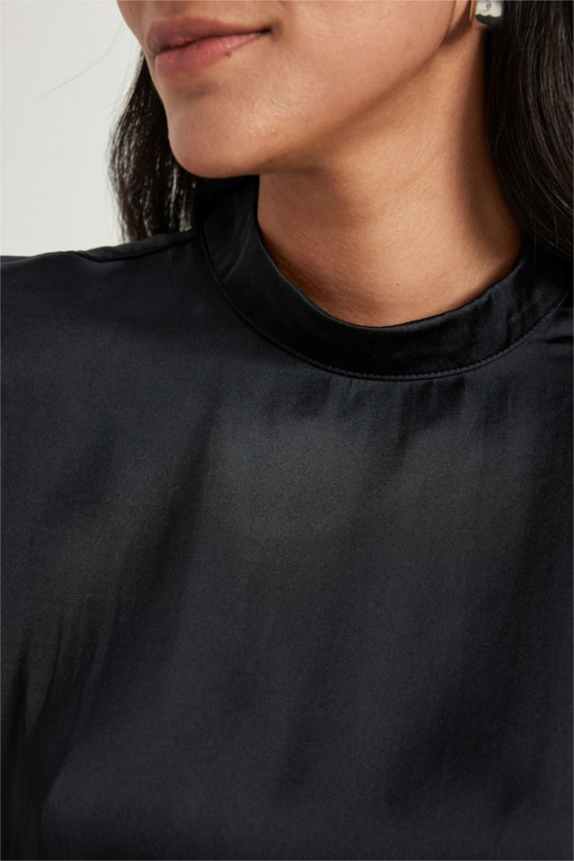 FEMME Noir Chemisier Coupe Régulière Demi-Col De Tortue Satinette Sans Manches