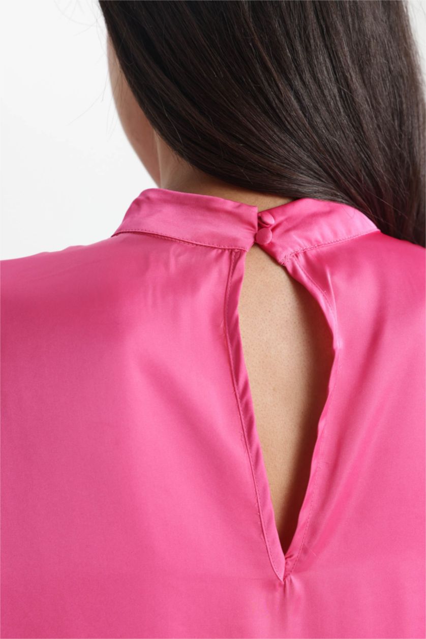 Kadın Fuşya Regular Fit Yarım Balıkçı Yaka Yarasa Kollu Bluz