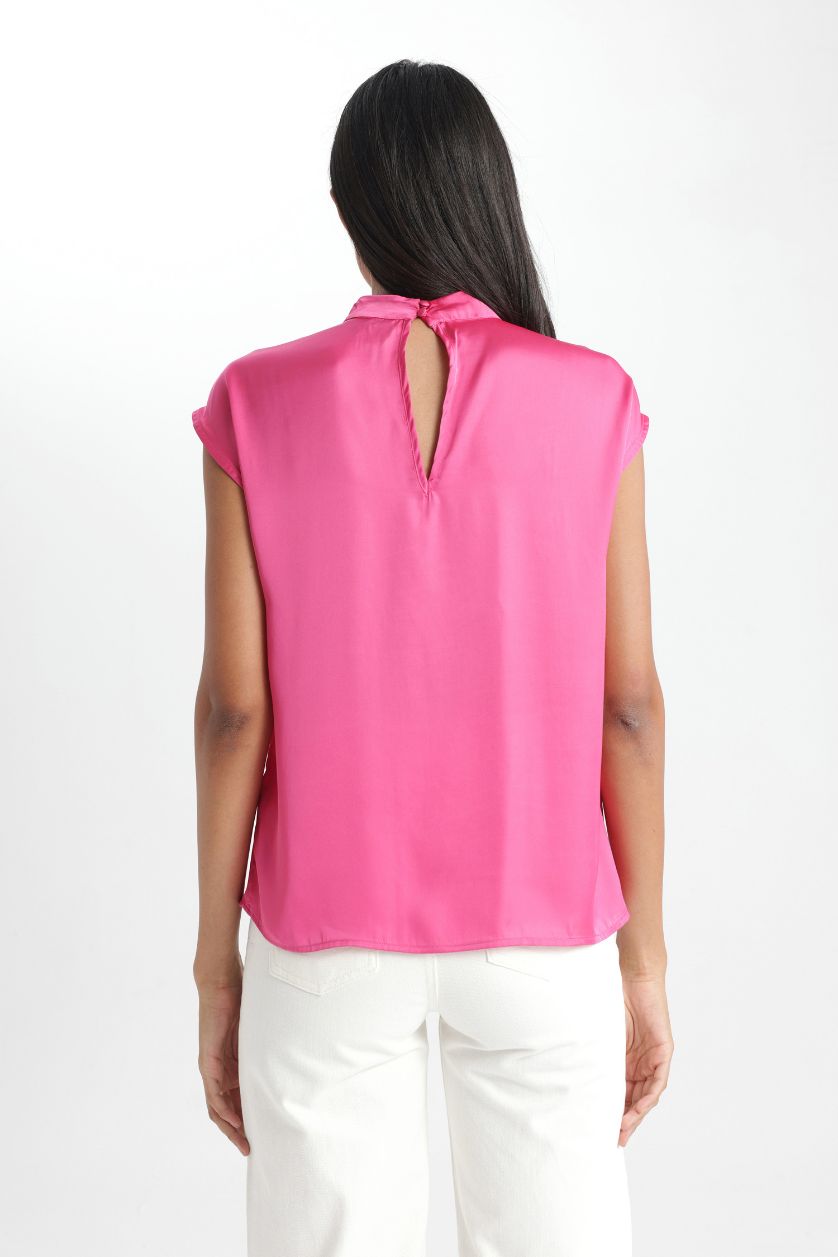Kadın Fuşya Regular Fit Yarım Balıkçı Yaka Yarasa Kollu Bluz