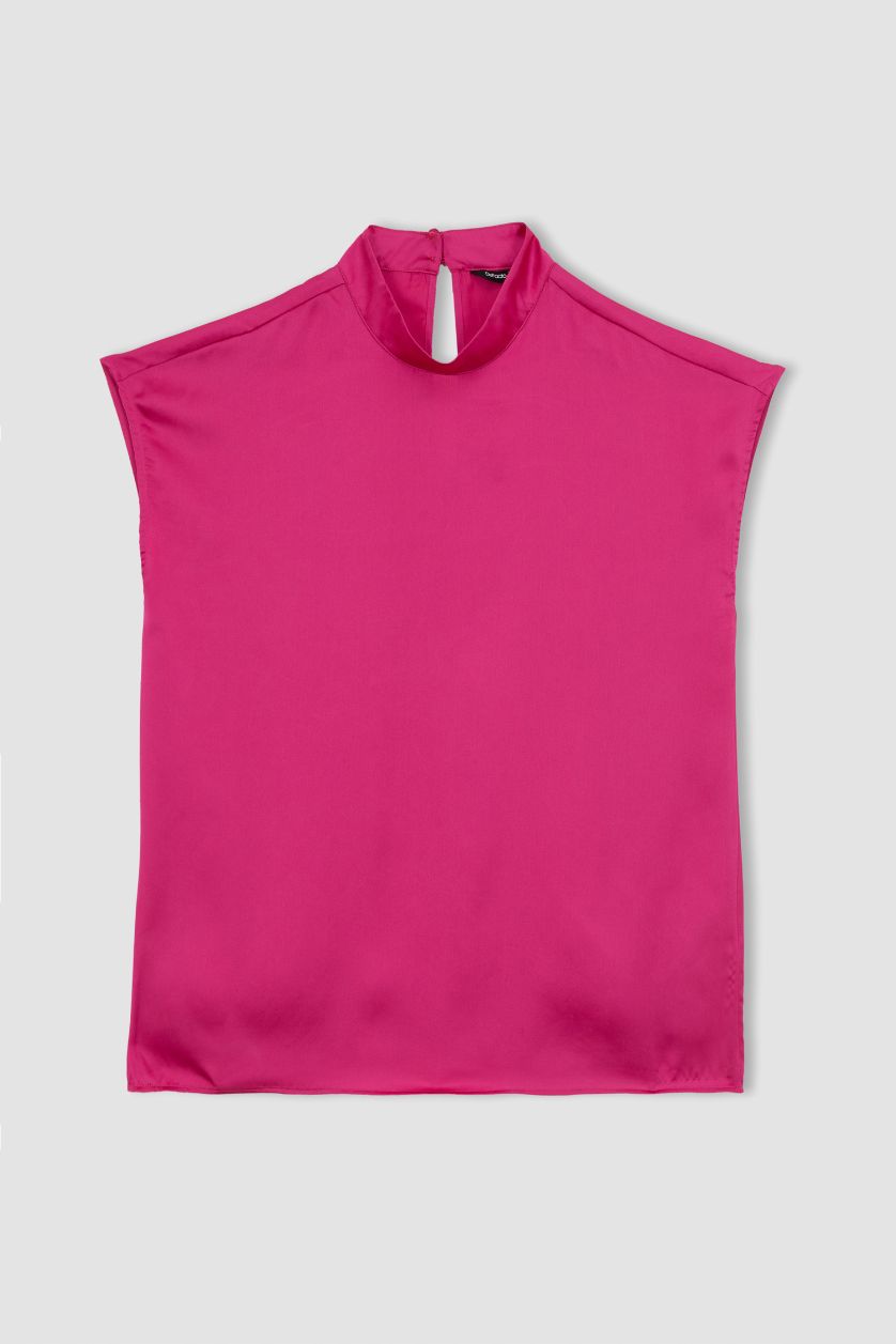 Kadın Fuşya Regular Fit Yarım Balıkçı Yaka Yarasa Kollu Bluz