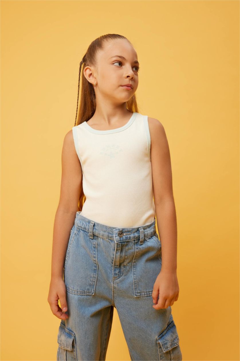 GIRLS & TEENS Ecru تانك توب مضلع