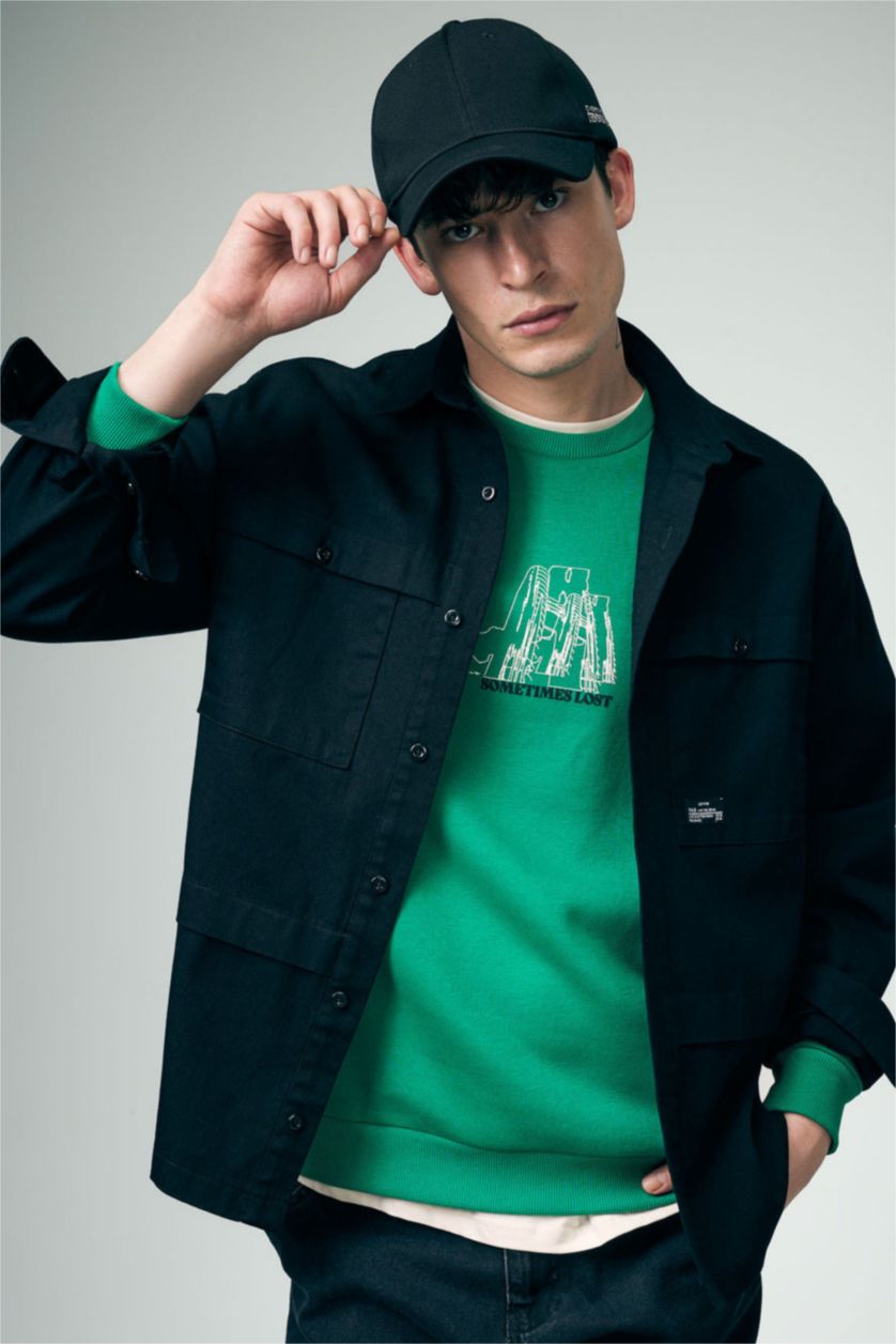 HOMME Noir Veste Chemise Coton Coupe Relaxant à Manches Longues