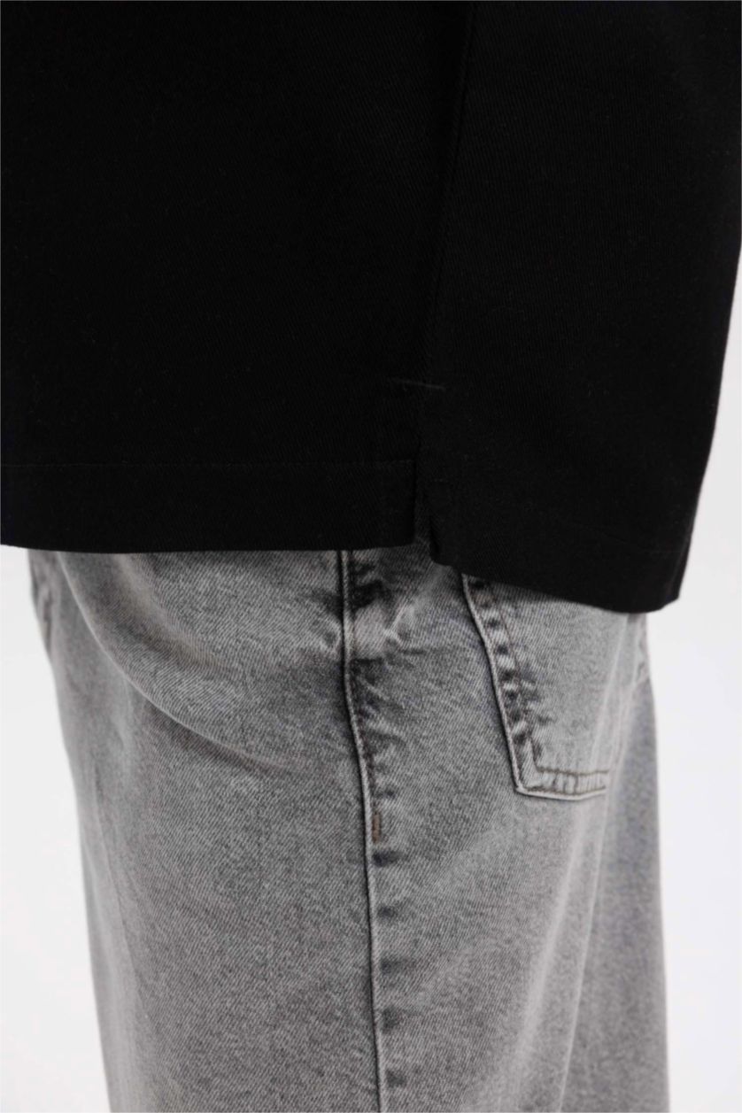 HOMME Noir Veste Chemise Coton Coupe Relaxant à Manches Longues