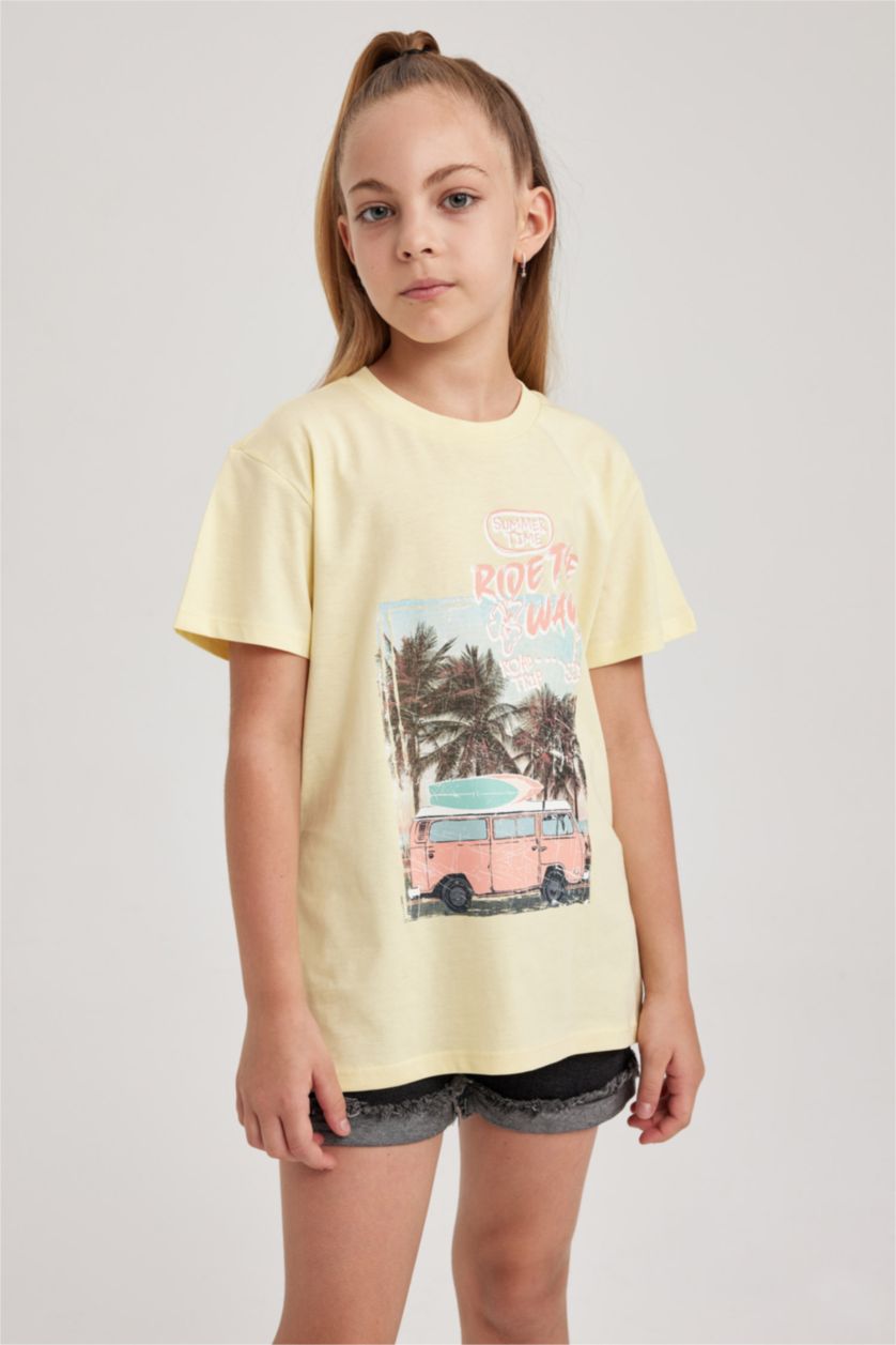 GIRLS & TEENS Light Yellow Regular Fit Short Sleeve T-Shirt