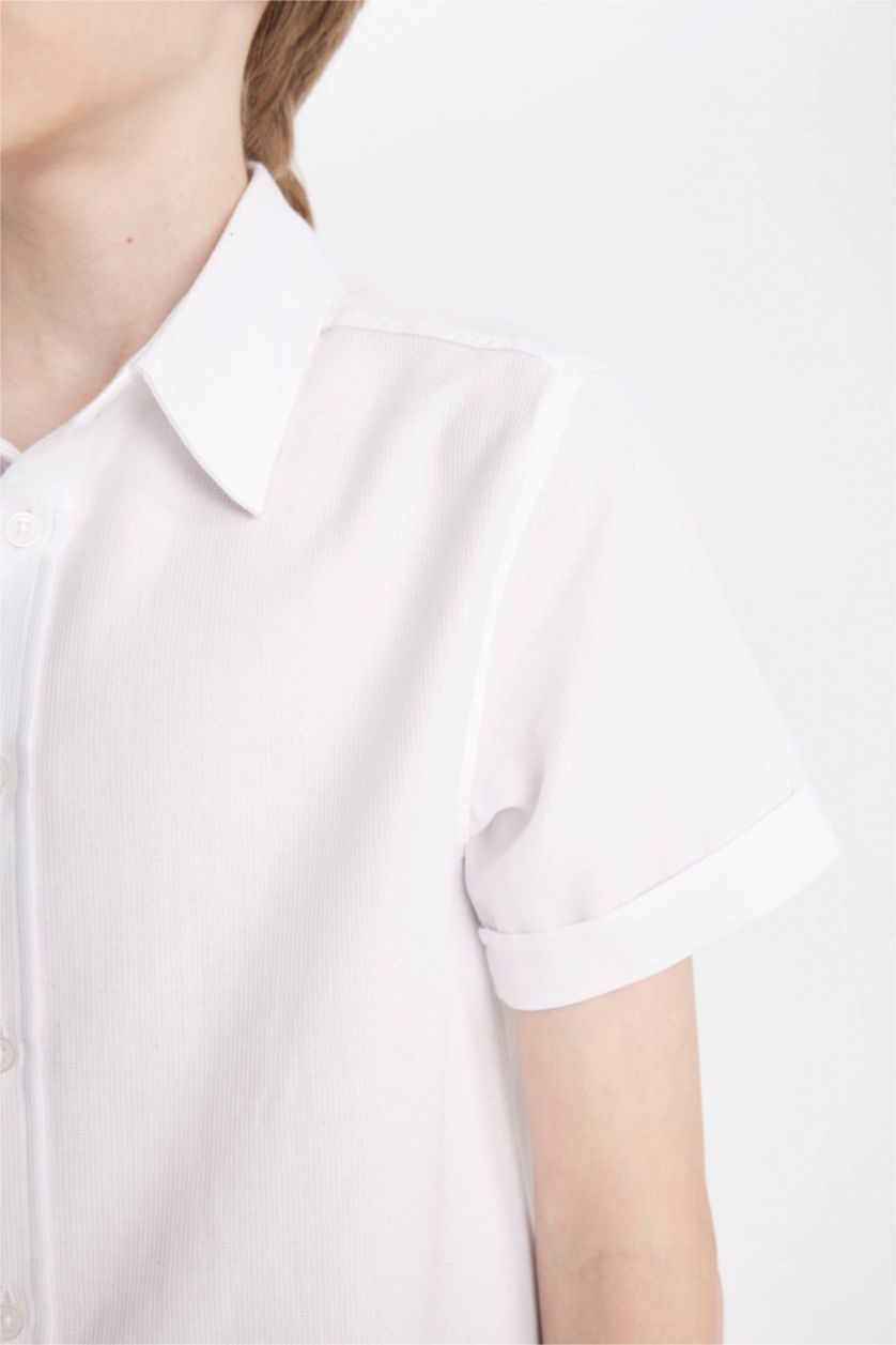 أولاد أبيض Boy Textured White Short Sleeve School Shirt