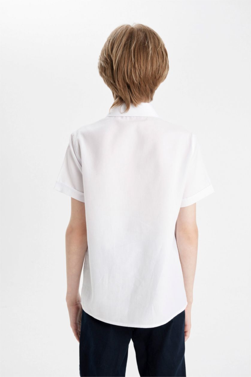 أولاد أبيض Boy Textured White Short Sleeve School Shirt