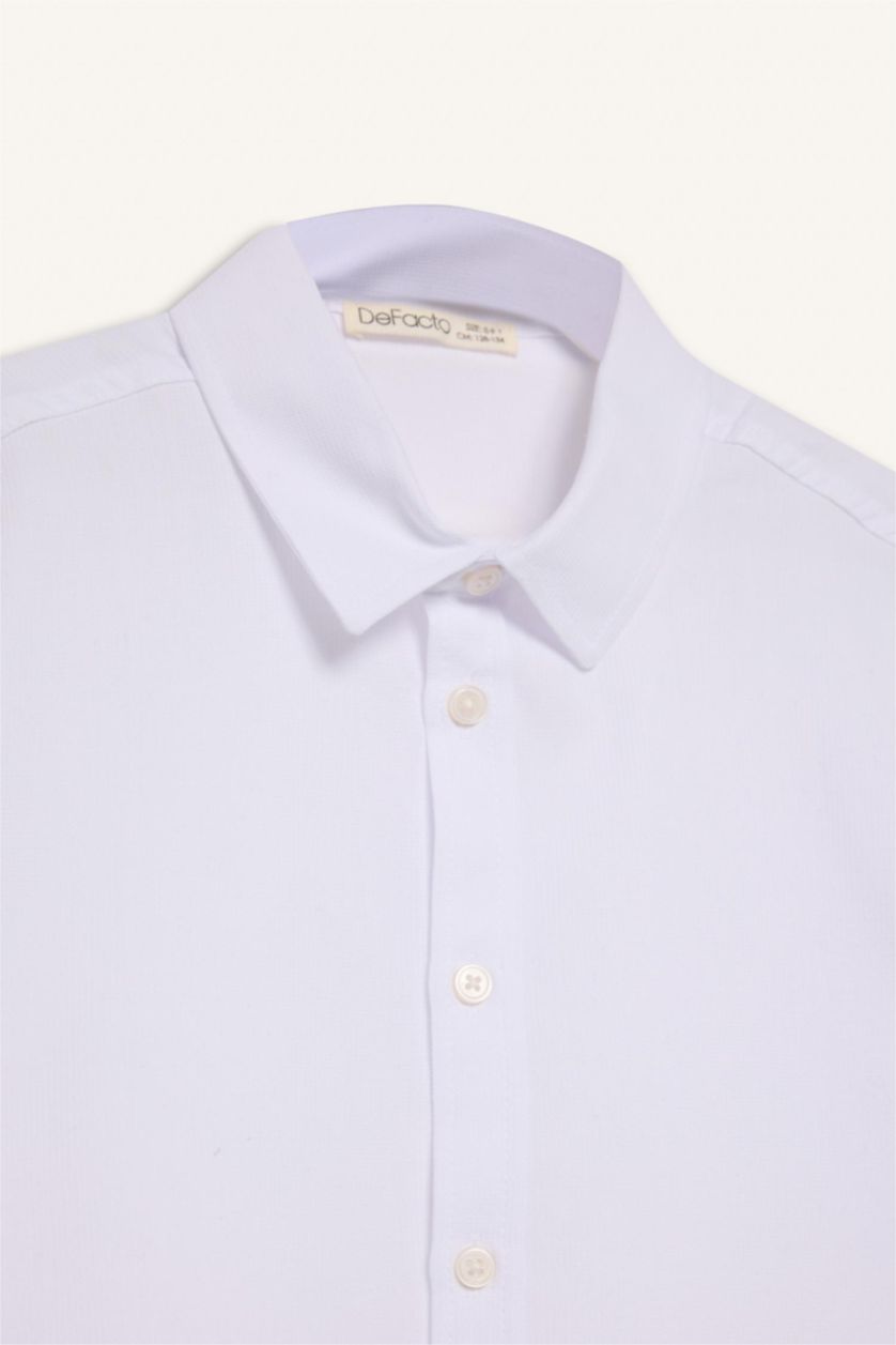 Erkek Çocuk - Genç Erkek Beyaz Polo Yaka Dokulu Kısa Kollu Gömlek Erkek Çocuk