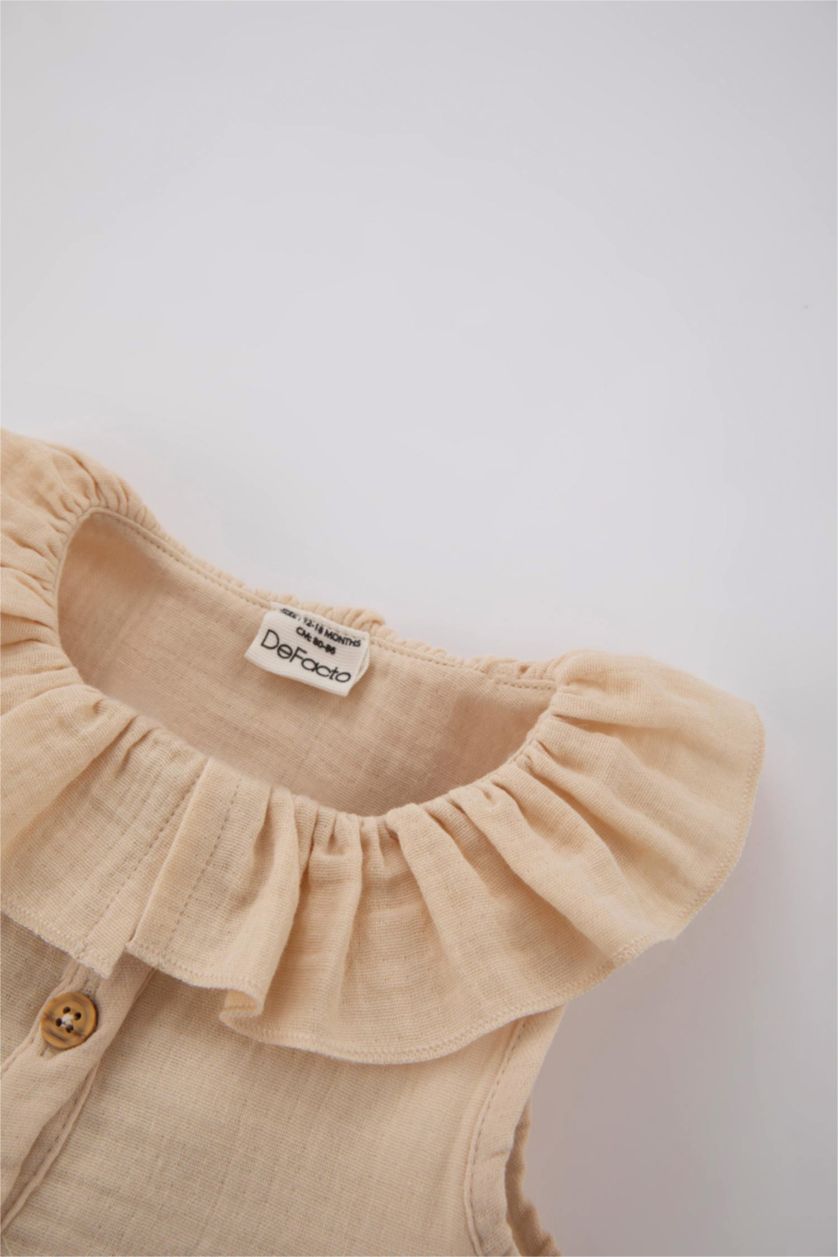 طفلة صغيرة اللون الحجري فستان بناتي موسلين بقصة عادية بدون أكمام