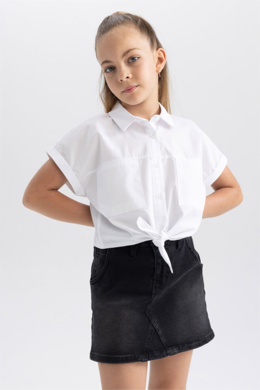 GIRLS & TEENS White Crop Short Sleeve Shirt