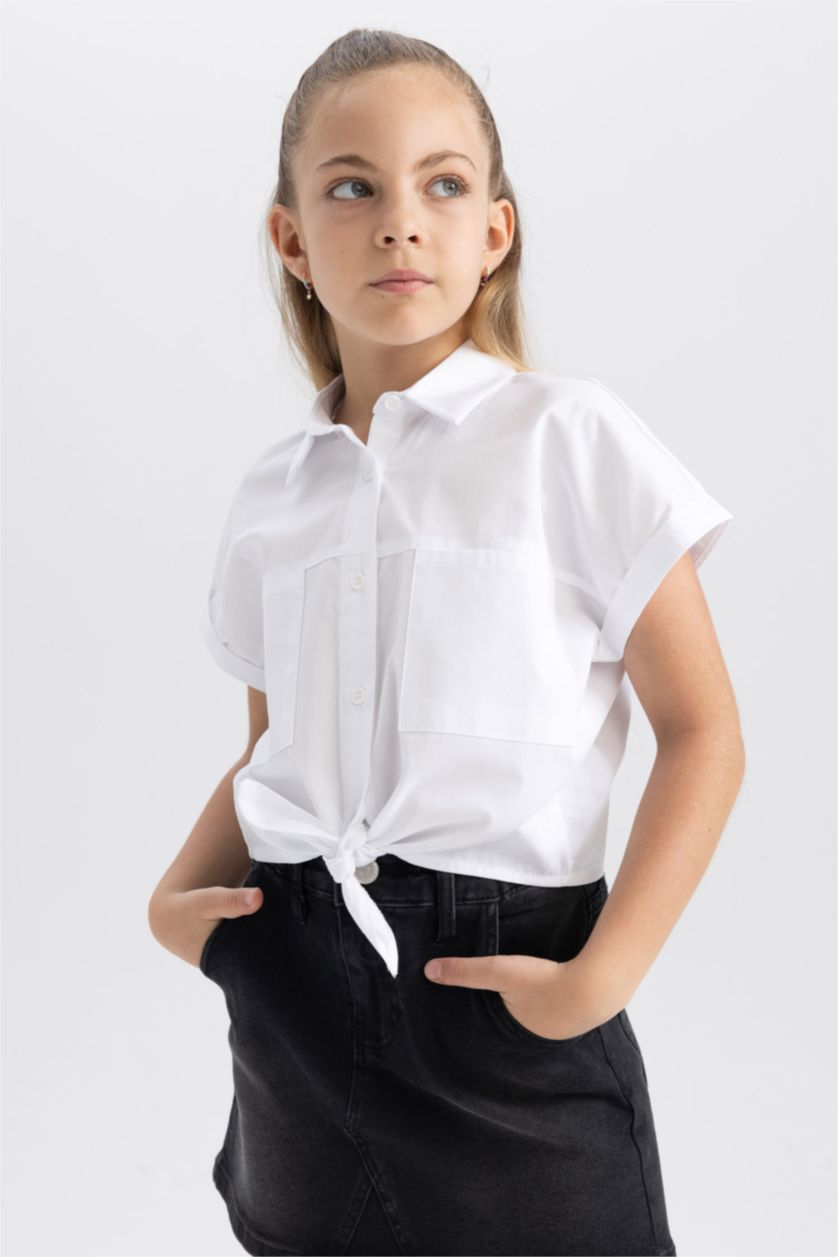 GIRLS & TEENS White Crop Short Sleeve Shirt