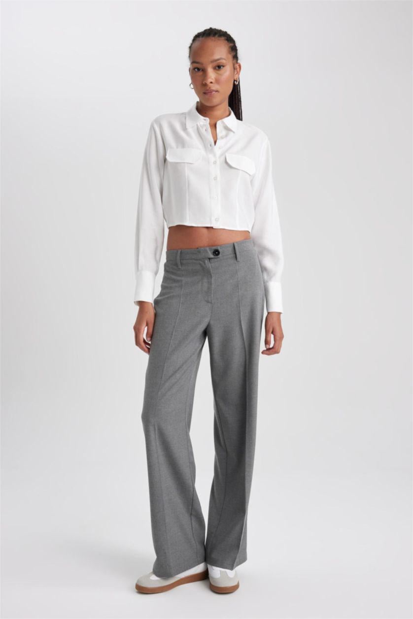 FEMME Gris Clair Pantalon Longueur standard Jambes larges