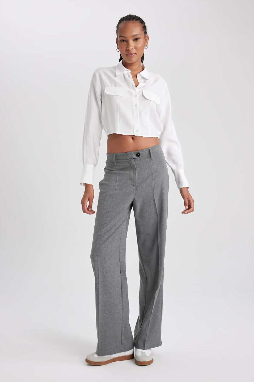 FEMME Gris Clair Pantalon Longueur standard Jambes larges