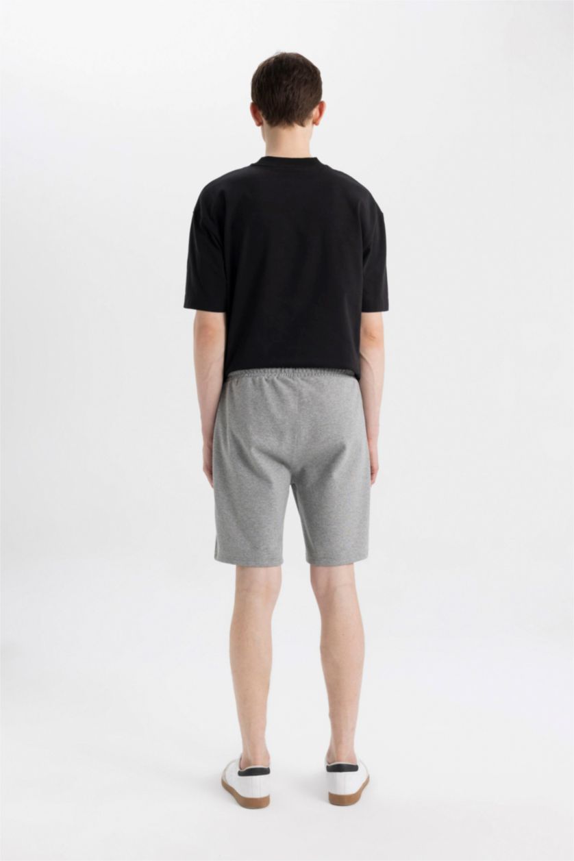 Erkek Gri Melanj Slim Fit Dar Kesim Fermuar Cepli Basic Düz Şort