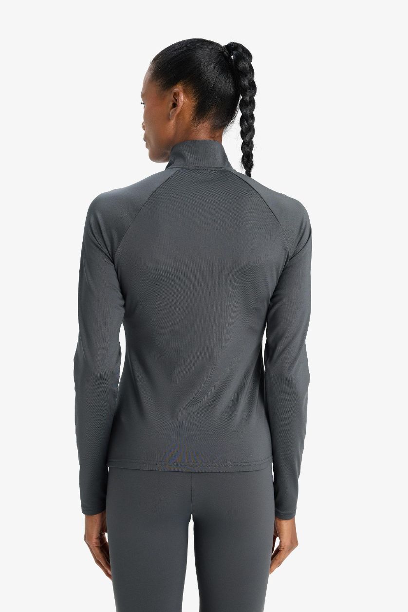 نساء أنثرا تيشيرت رياضي ردن طويل ببطانة ناعمة بياخة عالية بسحاب من DeFactoFit