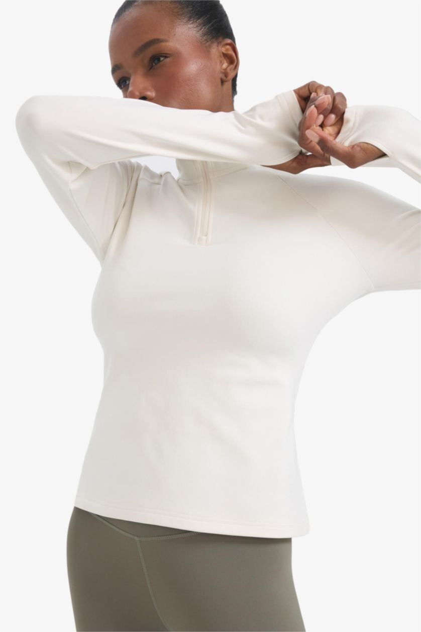 نساء بيج فاتح DeFactoFit Standard Fit Zip-Up Sports T-Shirt
