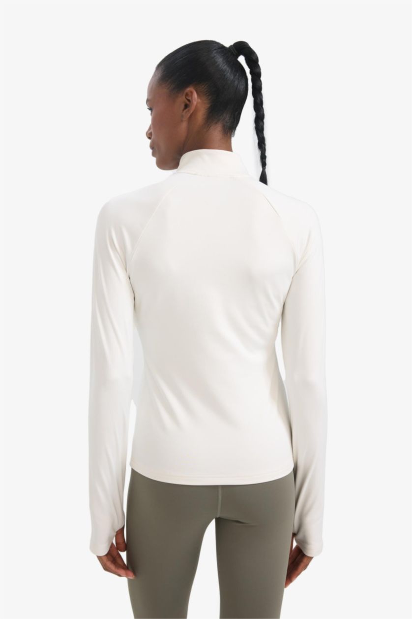 نساء بيج فاتح DeFactoFit Standard Fit Zip-Up Sports T-Shirt