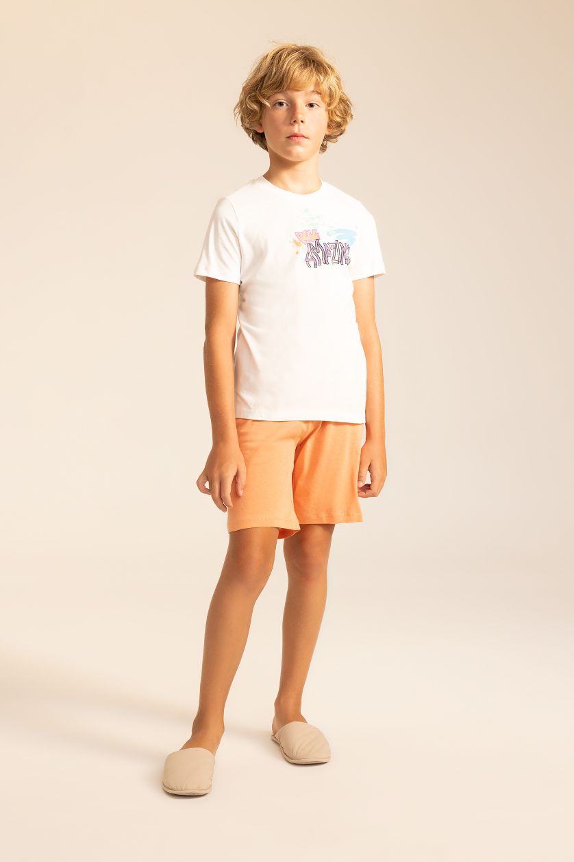 BOYS & TEENS Orange 2 piece Regular Fit Knitted Pyjamas