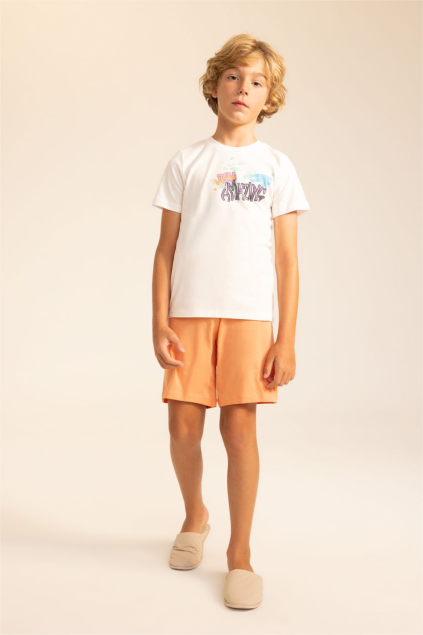 BOYS & TEENS Orange 2 piece Regular Fit Knitted Pyjamas