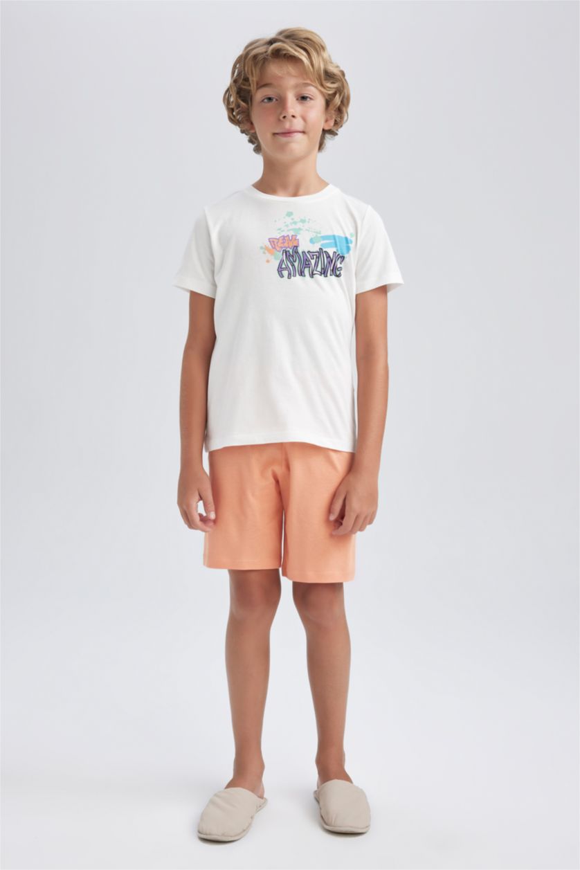 BOYS & TEENS Orange 2 piece Regular Fit Knitted Pyjamas