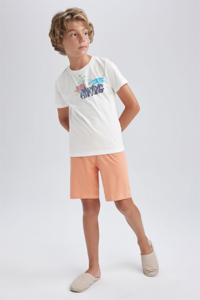 BOYS & TEENS Orange 2 piece Regular Fit Knitted Pyjamas