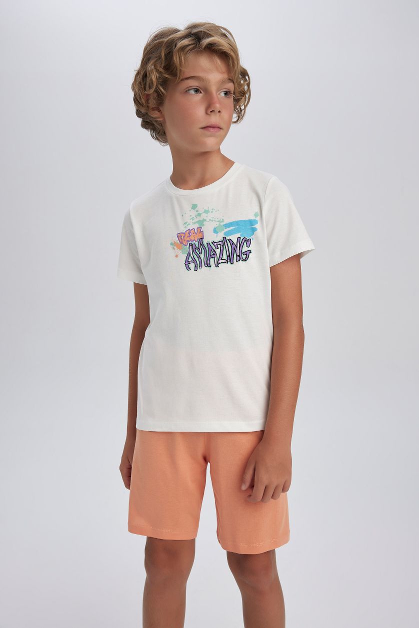 BOYS & TEENS Orange 2 piece Regular Fit Knitted Pyjamas