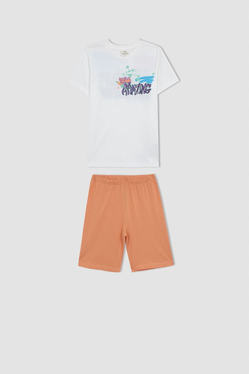 BOYS & TEENS Orange 2 piece Regular Fit Knitted Pyjamas