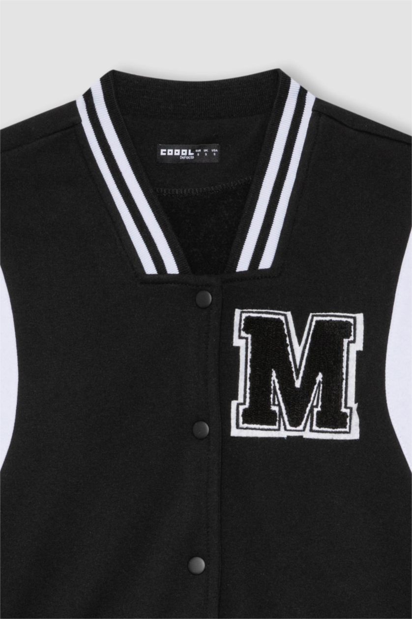 WOMAN Black Oversize Fit Thick Sweatshirt Fabric Bomber Jacket