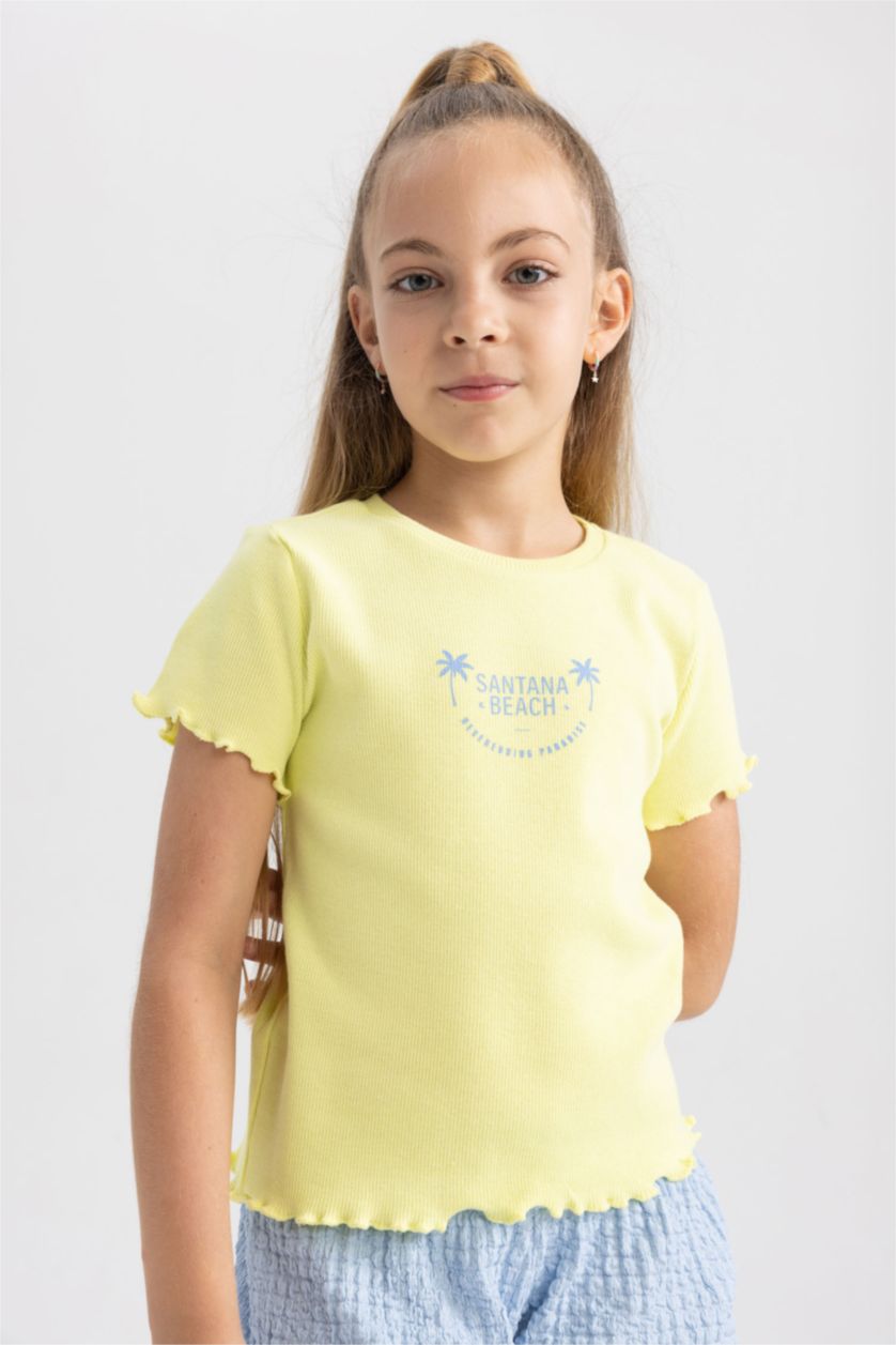 GIRLS & TEENS Light Yellow Regular Fit Short Sleeve T-Shirt
