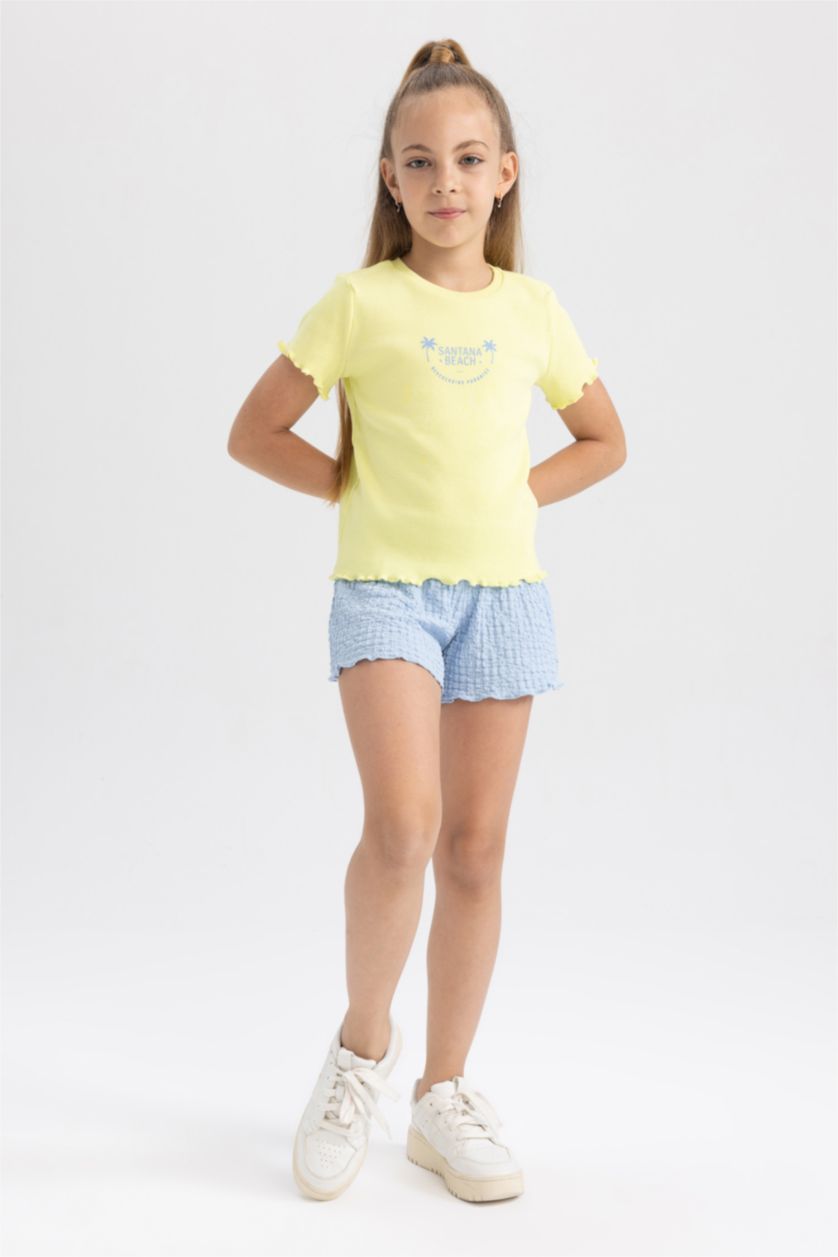GIRLS & TEENS Light Yellow Regular Fit Short Sleeve T-Shirt