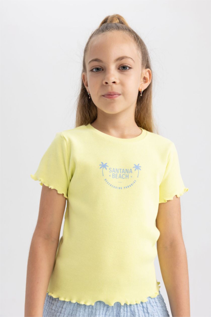 GIRLS & TEENS Light Yellow Regular Fit Short Sleeve T-Shirt